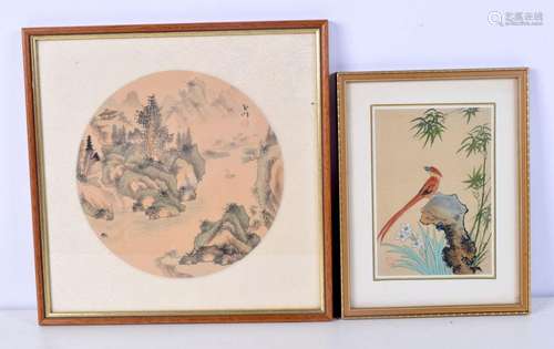 A pair of framed Chinese watercolours largest 22 x 22 cm.