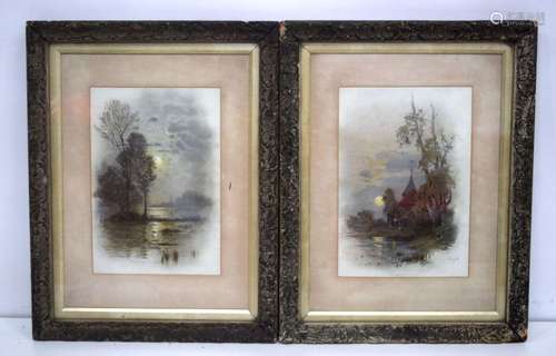 Louis Douzette 1834-1924 A pair of framed prints of watersid...