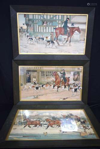 A group of framed prints of fox hunting scenes by Cecil Aldi...