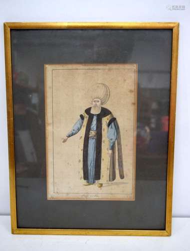 A framed watercolour of a Turkish male 30 x 19 cm.