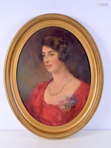 A framed oil on board of a female 59 x 49 cm.