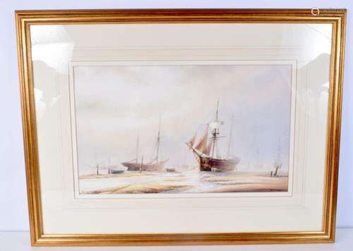 A framed watercolour of Whitby Harbour C1890 by David C Bell...