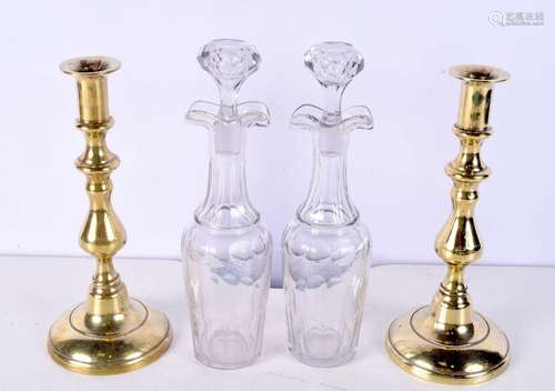 A pair of glass decanters together with a pair of Georgian b...