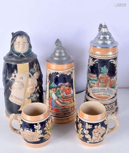 A collection of German vintage steins and tankards 28 cm (4)