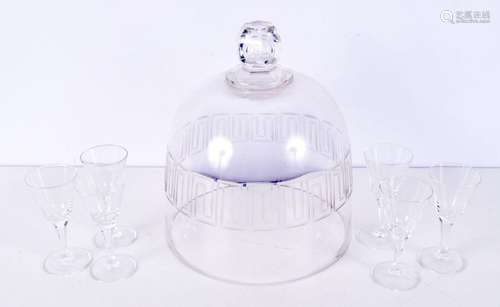 A large glass Cloche together with a collection of 6 glasses...