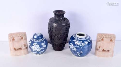 A collection of Chinese items including a Black lacquered va...