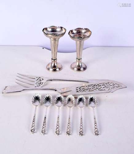 A group of silver items vases, spoons , servers , London 186...