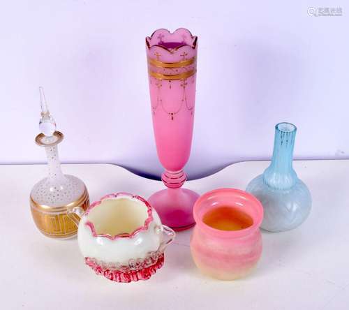 A collection of vintage art glass including a scent bottle l...