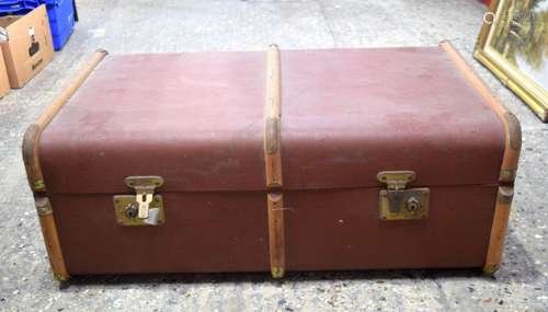 A large wooden bound trunk 32 x 51 x 81 cm