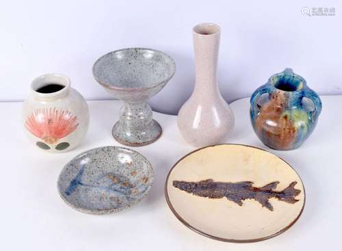 A collection of Studio pottery some signed largest 18 cm.