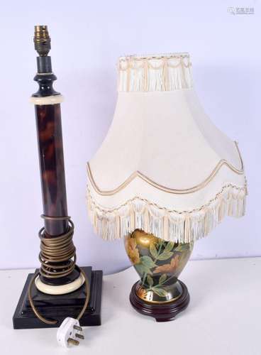 A Chinese hand painted lamp together with a Column tortoise ...