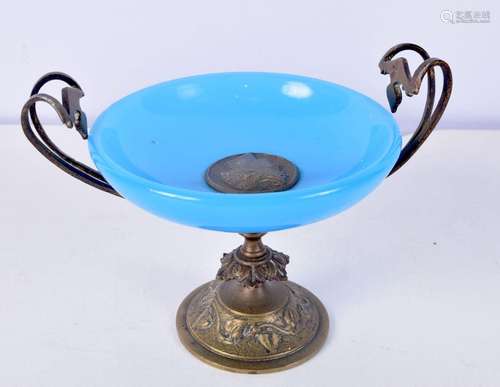 A Victorian blue opaline glass and brass ring holder 10 x 15...