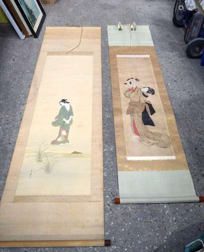 A pair of Chinese scrolls 196 x 55 cm (2)