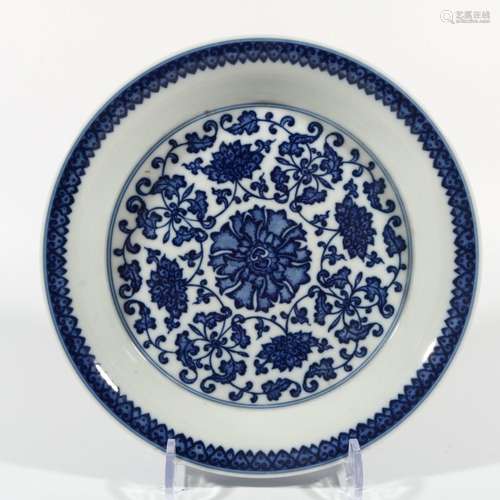 blue and white flower plate