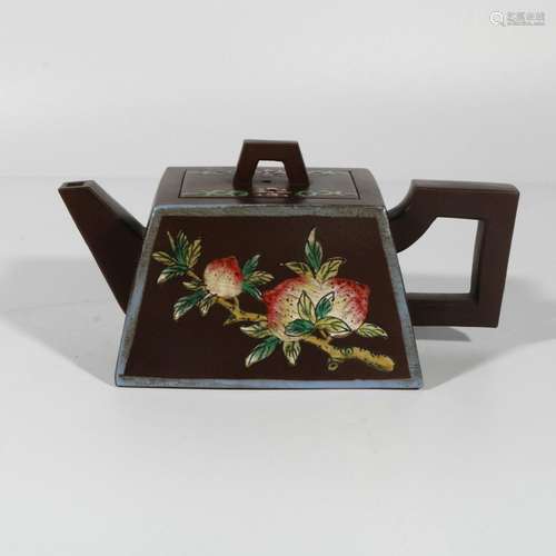 Trapezoid Peach Pattern Zisha Teapot