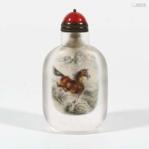 Crystal Inside Painted Horse Snuff Bottle