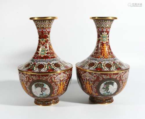 A pair of cloisonne bottles