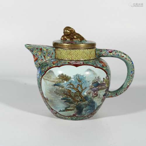 Enamel Landscape Figure Pot