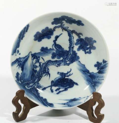 Blue and white pine crane pattern plate