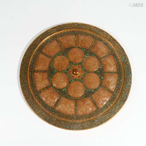 copper inlaid jade plate