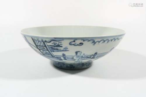 blue and white character bowl