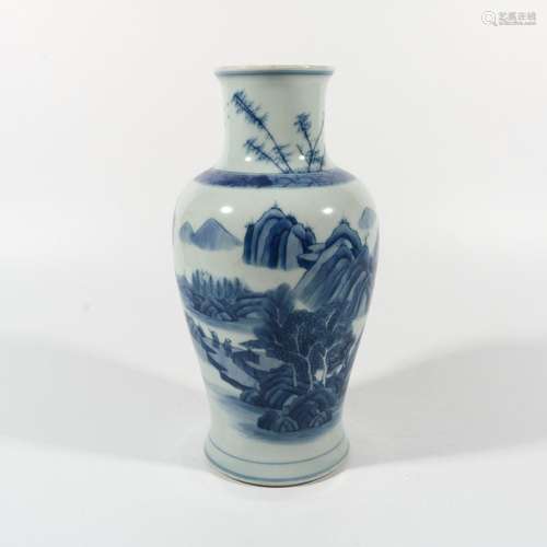 blue and white landscape character bottle