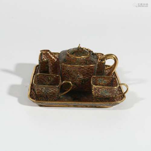 A set of copper enamel mini tea set