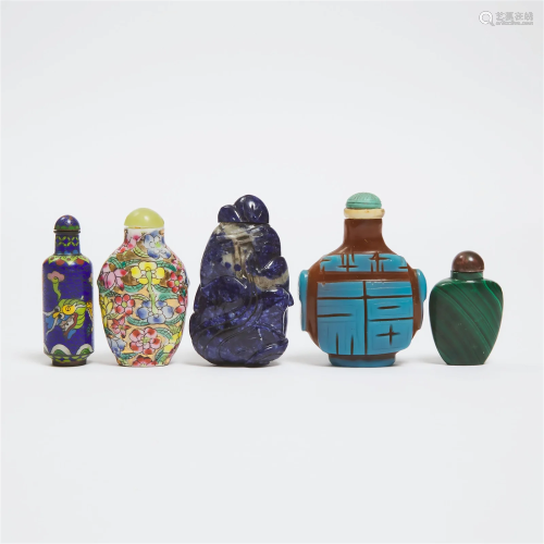 A Group of Five Miscellaneous Snuff Bottles, 19th/20th Cent