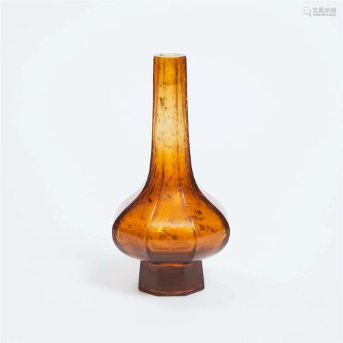 A Gold-Splashed Amber Glass Octagonal Bottle Vase, Qianlong