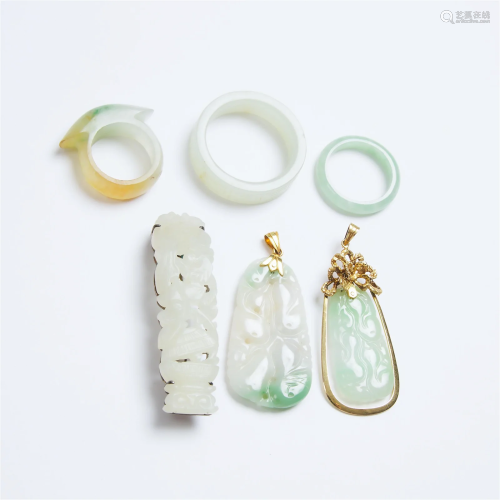 A Group of Six White Jade and Jadeite Jewellery, 19th/20th
