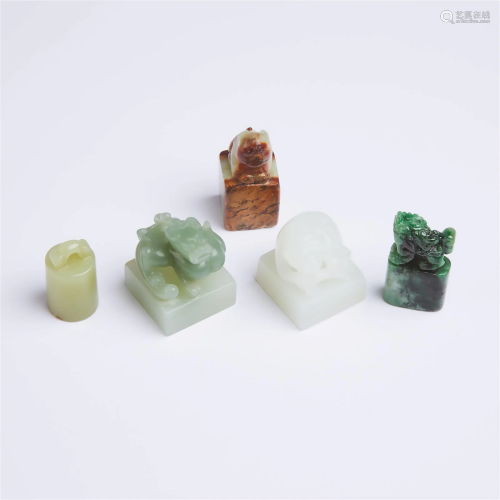 A Group of Five Jade and Jadeite Seals, Ming Dynasty and La