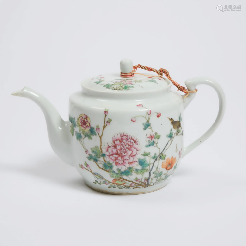 A Famille Rose 'Birds and Flowers' Teapot and Cove...