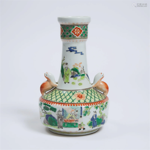 A Famille Verte 'Figural' Vase with Cat-Form Handl...