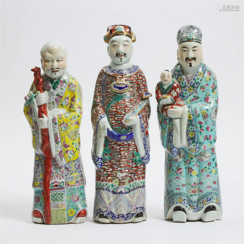 A Set of Three Famille Rose 'Fu Lu Shou' Figures, ...