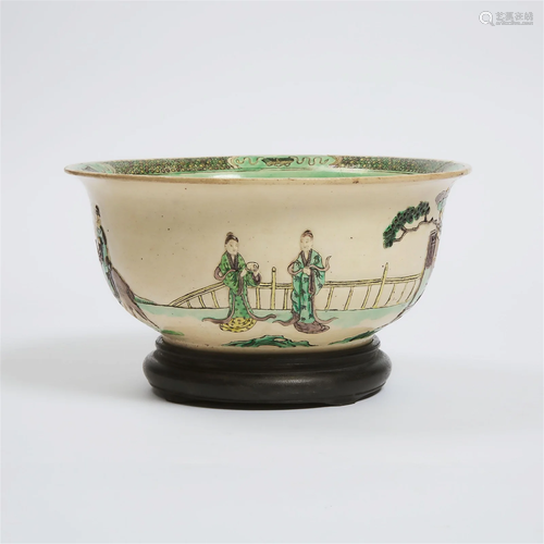 A Famille Verte Biscuit Moulded Bowl, Kangxi Mark and Possi