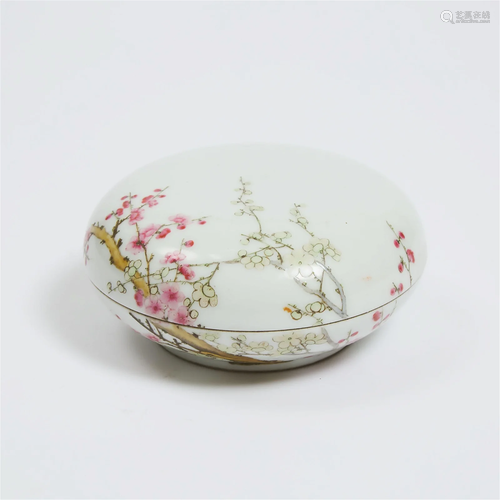 A Famille Rose Seal Paste Box and Cover, Hongxian Mark, Ear