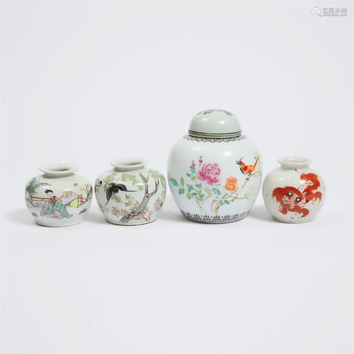 A Group of Four Famille Rose Jars and Water Pots, 20th Cent