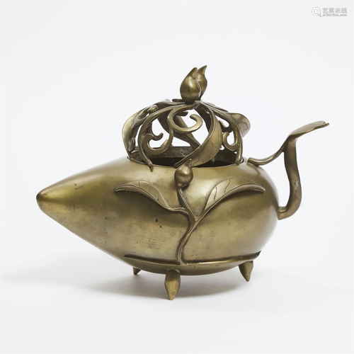 A Large Bronze Peach-Form Incense Burner, Early 20th Centur