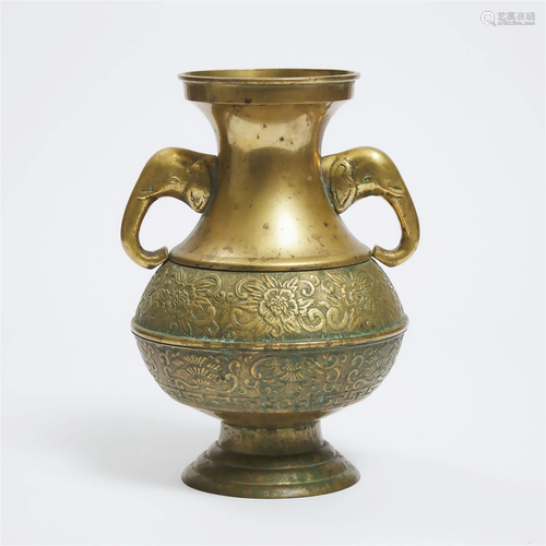 A Bronze Zun-Form Vase With Elephant Handles, Republican Pe