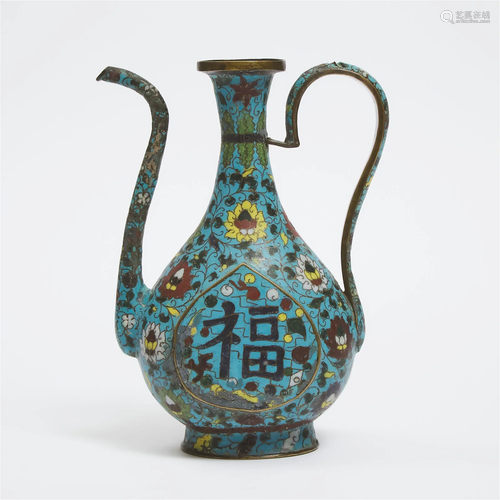 A Cloisonné Enamel Ewer, Ming/Qing Dynasty, 明/清 铜胎掐丝