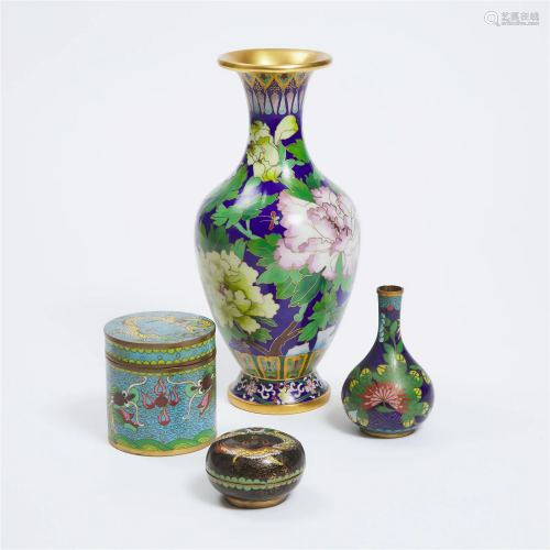 A Group of Four Chinese Cloisonné Wares, 19th/20th Century,