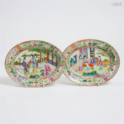 A Pair of Unusual Canton Famille Rose 'Figural' Di...