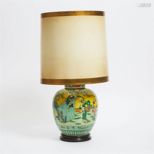 A Famille Verte Covered Jar Lamp, Late 19th Century, 清 十九...