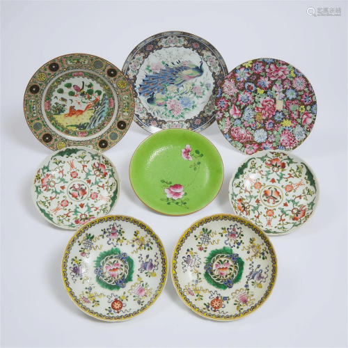 A Group of Eight Famille Rose Porcelain Dishes, 19th/20th C