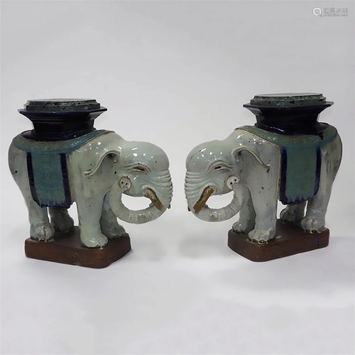 A Pair of Chinese Glazed Stoneware Elephant-Form Garden Sea