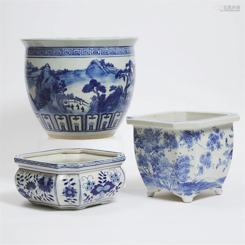 Three Blue and White Jardinières, Republican Period and Lat