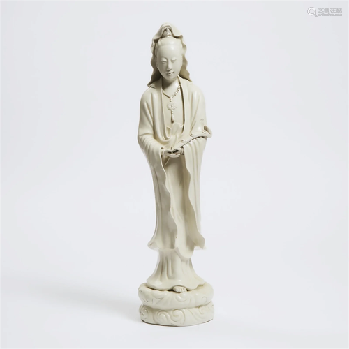 A Large Blanc de Chine Standing Figure of Guanyin, 德化白瓷观...