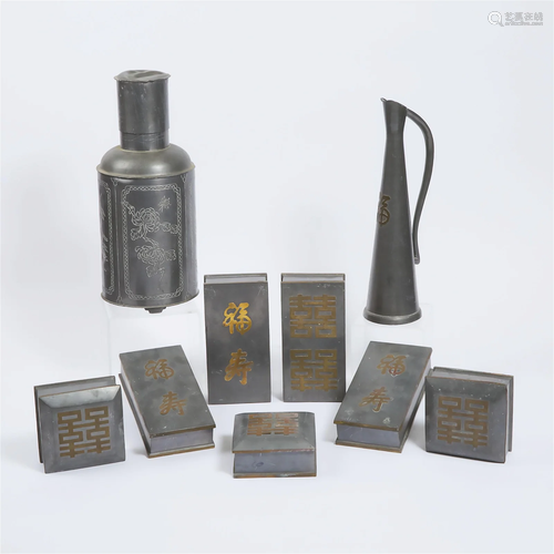 A Group of Nine Chinese Pewter Items, Late Qing/Republican