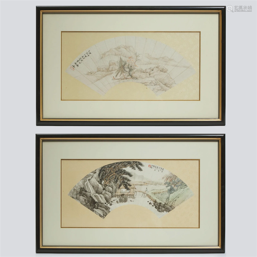 Two Chinese Fan Paintings, Late Qing Dynasty, 晚清 扇面一组