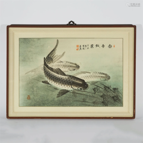 Jeremy Yong (Korean), A Watercolour Painting of Carp, frame